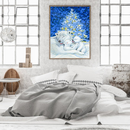 Christmas Tree Polar Bear Mother And Child - Full Round Drill Diamond Painting 30*40CM