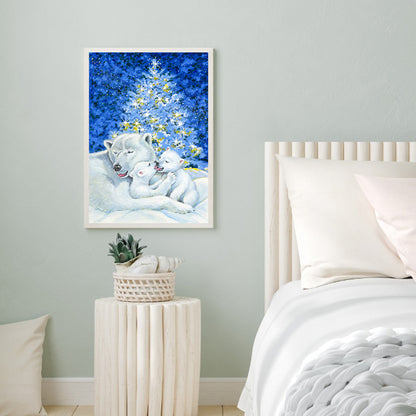 Christmas Tree Polar Bear Mother And Child - Full Round Drill Diamond Painting 30*40CM