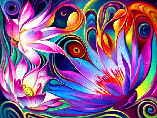 Colorful Lotus - Full Round Drill Diamond Painting 50*40CM
