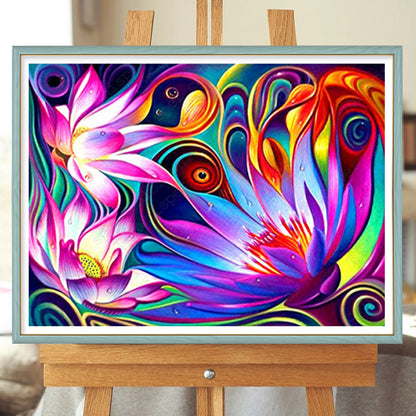 Colored Lotus - Full Round Drill Diamond Painting 50*40CM