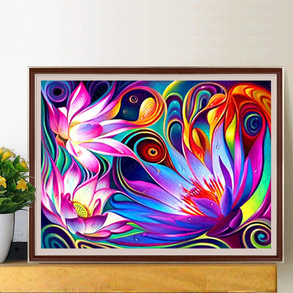 Colored Lotus - Full Round Drill Diamond Painting 50*40CM