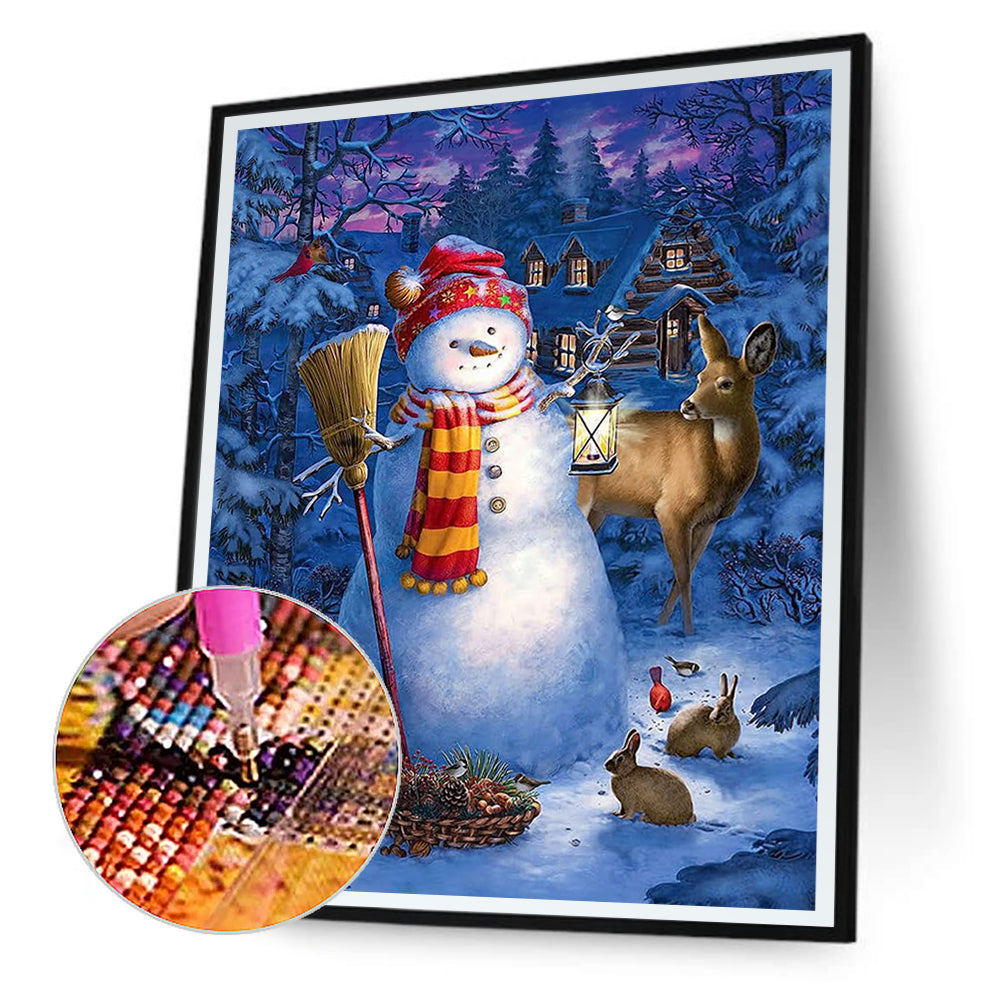 Snow Lantern Snowman - Full Round Drill Diamond Painting 30*40CM