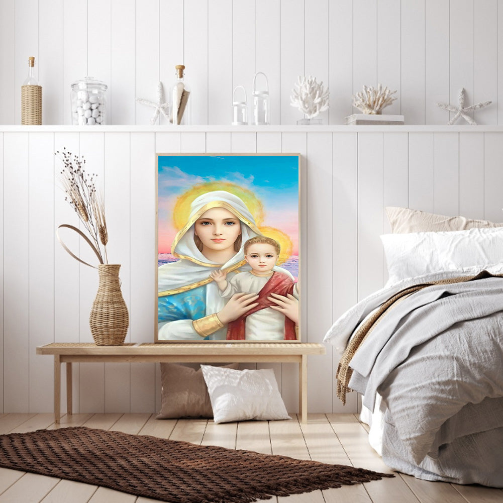 Religion Virgin Jesus - Full Round Drill Diamond Painting 30*40CM