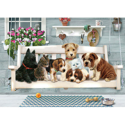 Cat And Dog Party 50*40CM(Canvas) Full Round Drill Diamond Painting