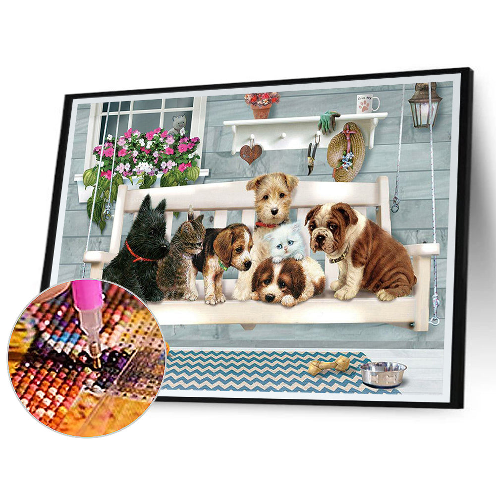 Cat And Dog Party 50*40CM(Canvas) Full Round Drill Diamond Painting