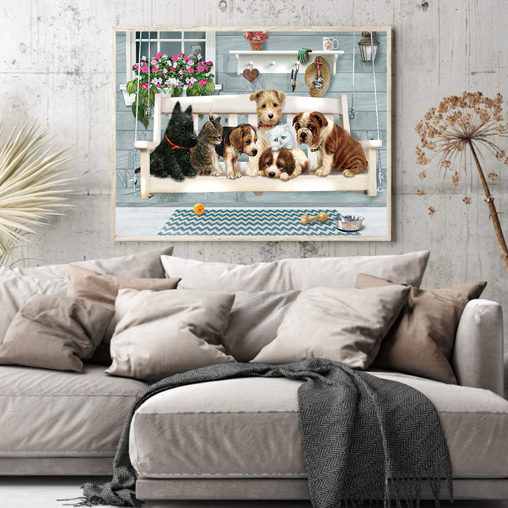 Cat And Dog Party - Full Round Drill Diamond Painting 50*40CM