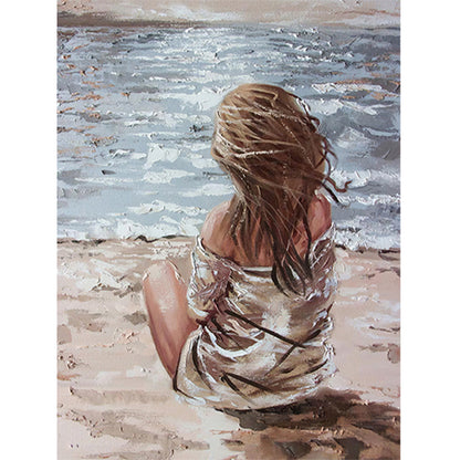 Girl Sitting On The Beach 40*50CM(Canvas) Full Round Drill Diamond Painting