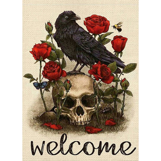 Skull And Rose Parrot - Full Square Drill Diamond Painting 40*50CM