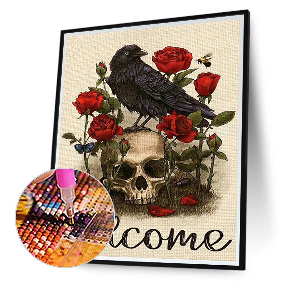 Skull And Rose Parrot - Full Square Drill Diamond Painting 40*50CM