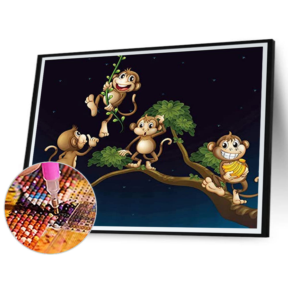 Naughty Little Monkey On A Branch - Full Round Drill Diamond Painting 40*30CM