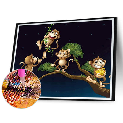 Naughty Little Monkey On A Branch - Full Round Drill Diamond Painting 40*30CM