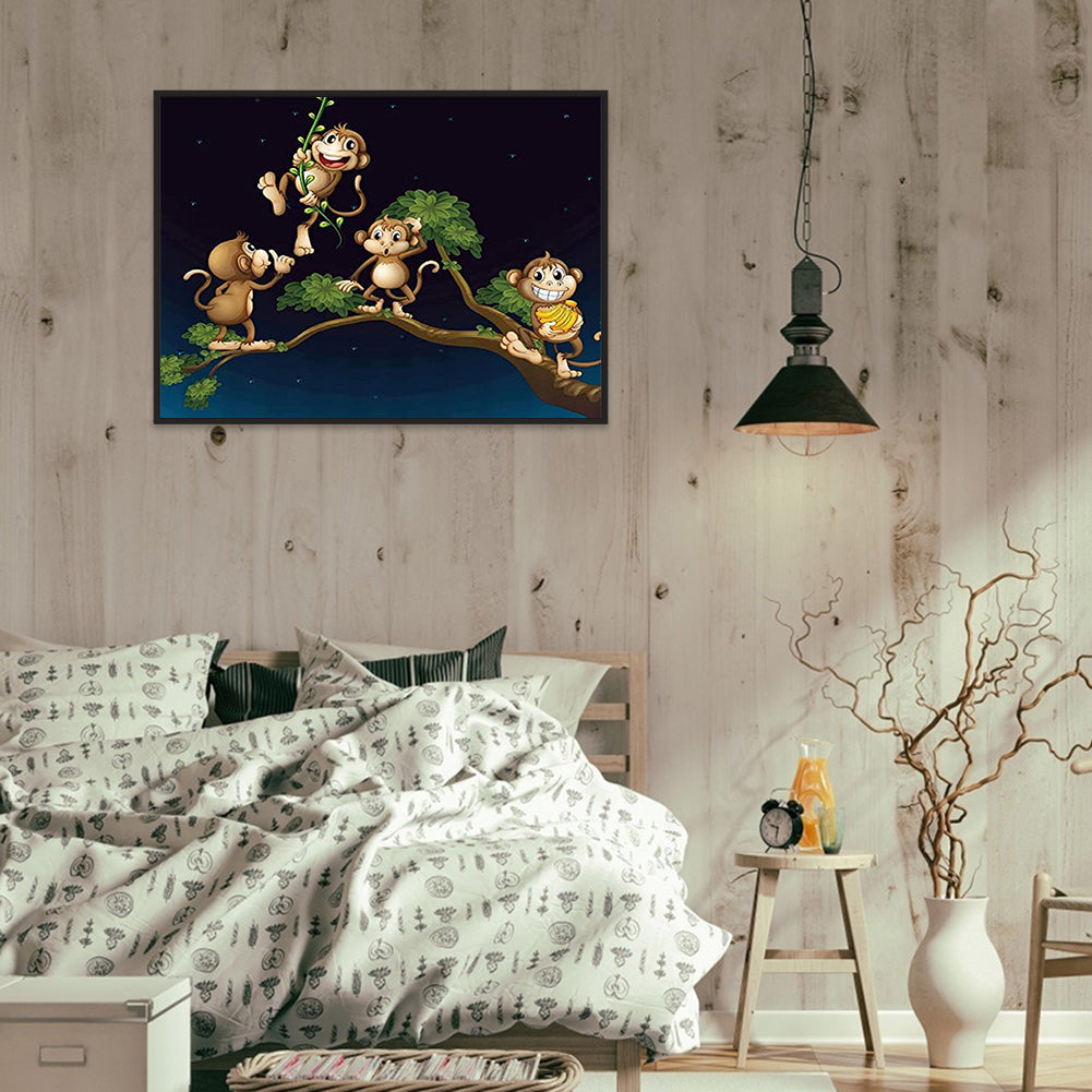 Naughty Little Monkey On The Branch - Full Round Drill Diamond Painting 40*30CM