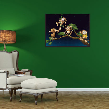 Naughty Little Monkey On The Branch - Full Round Drill Diamond Painting 40*30CM