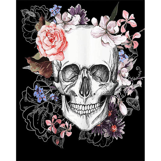 Flower Skull - Full Round Drill Diamond Painting 30*40CM