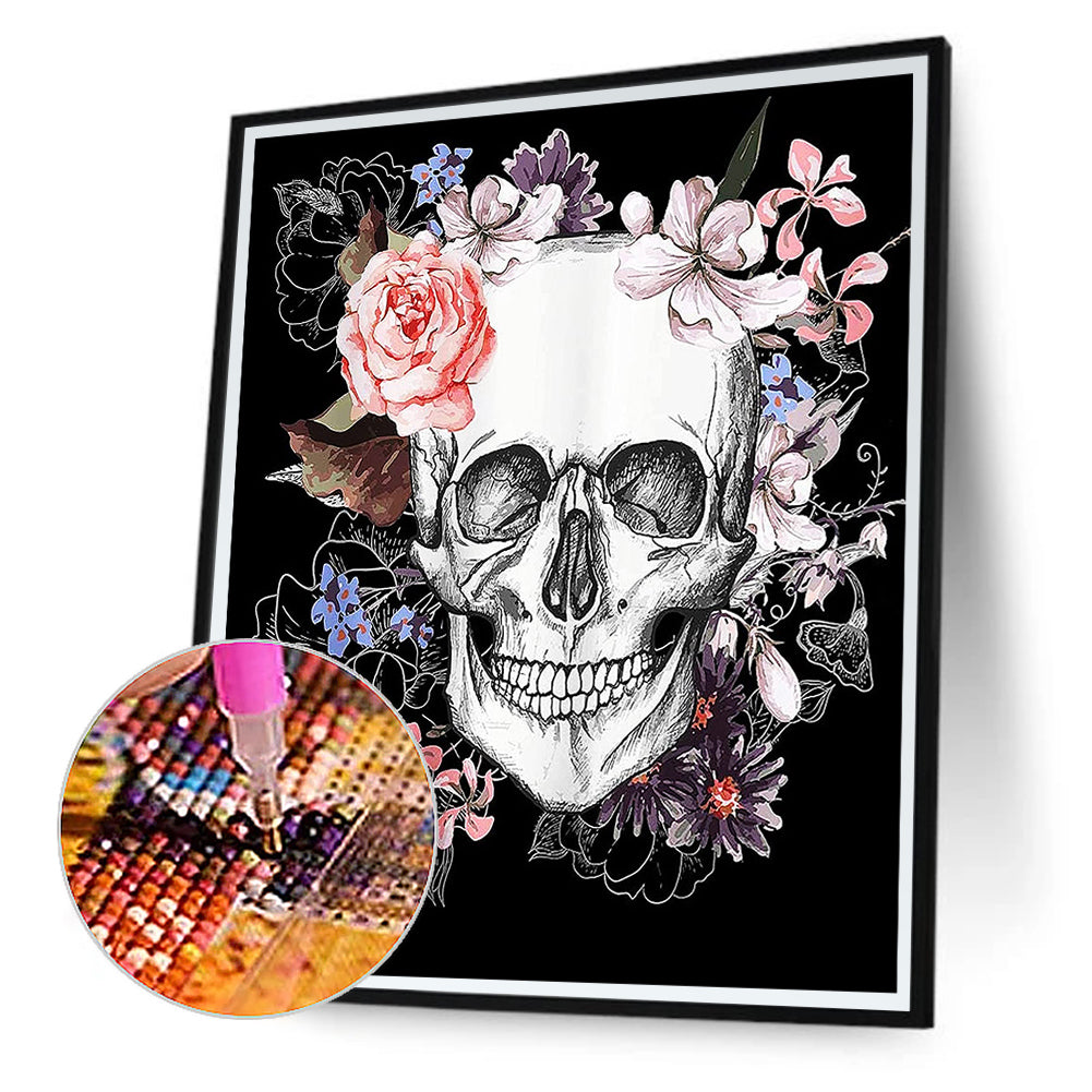 Flower Skull - Full Round Drill Diamond Painting 30*40CM