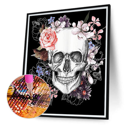 Flower Skull - Full Round Drill Diamond Painting 30*40CM