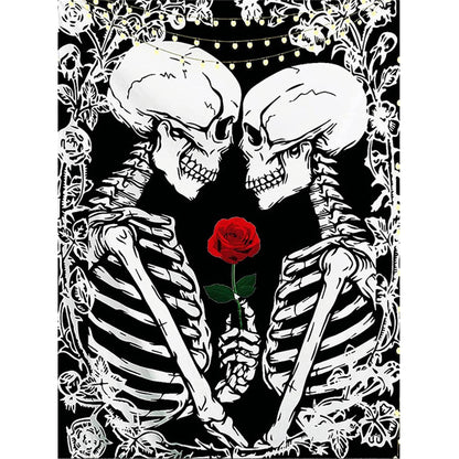 Red Rose Couple Skull - Full Round Drill Diamond Painting 30*40CM