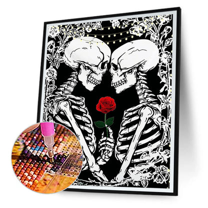 Red Rose Couple Skull - Full Round Drill Diamond Painting 30*40CM