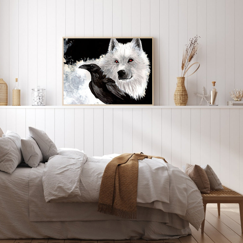 White Wolf And Black Crow - Full Round Drill Diamond Painting 40*30CM
