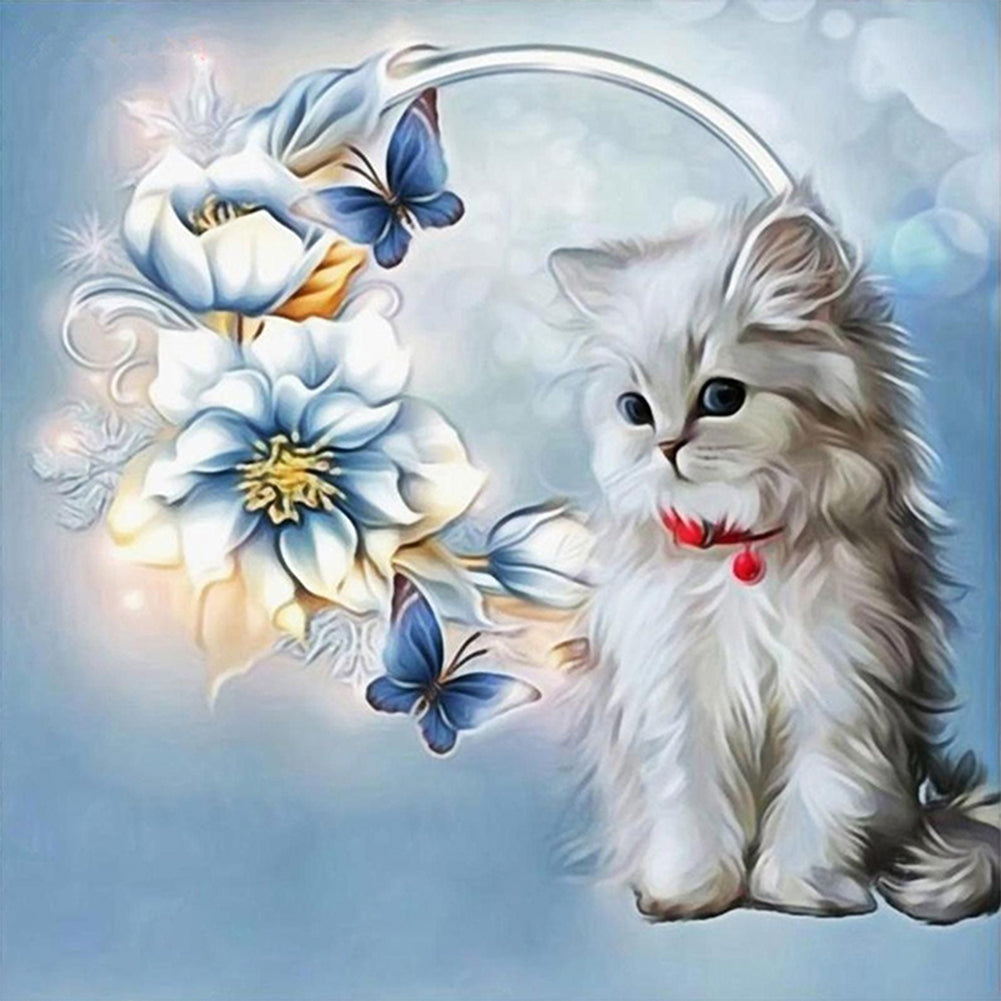 Flower Kitten - Full Square Drill Diamond Painting 30*30CM