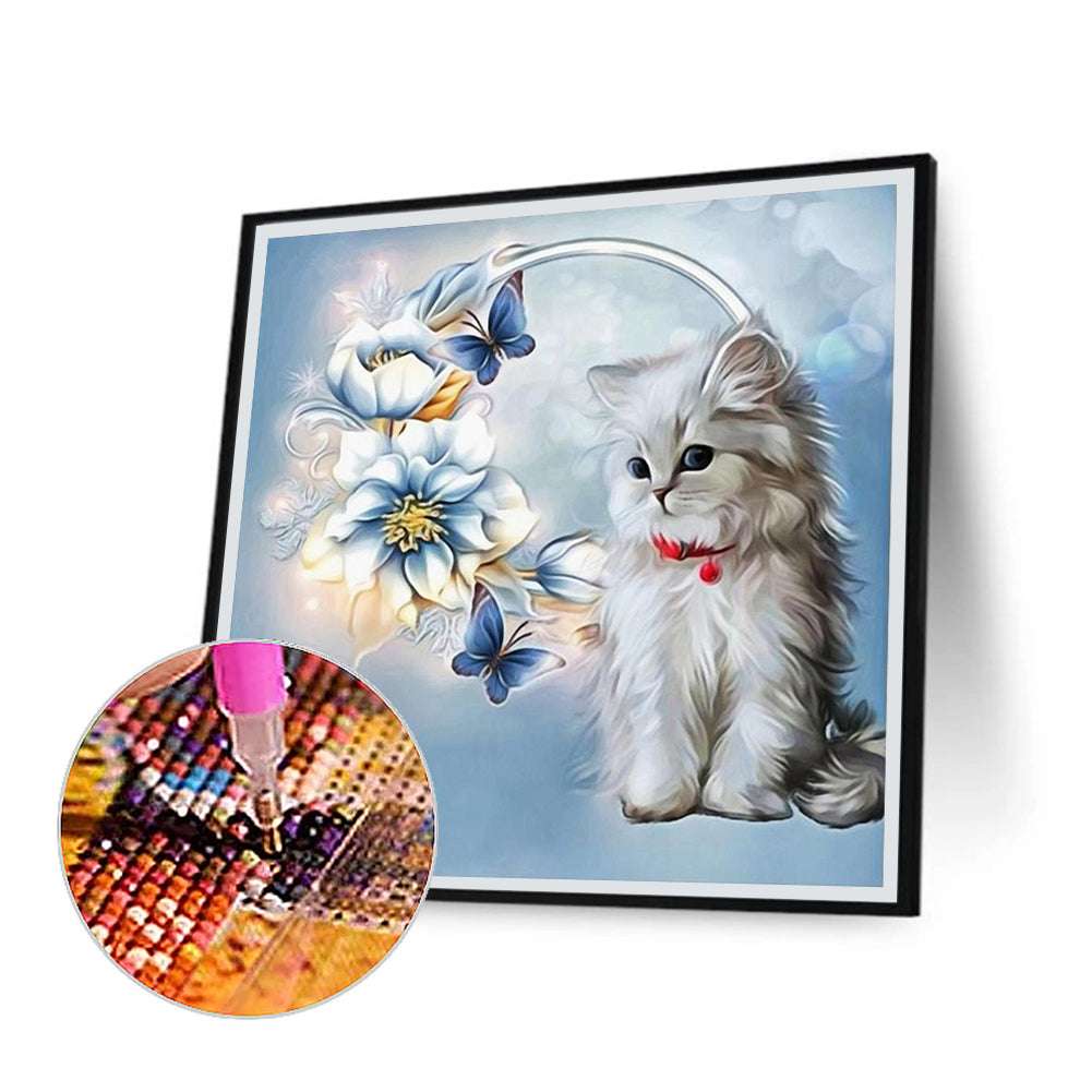 Flower Kitten - Full Square Drill Diamond Painting 30*30CM