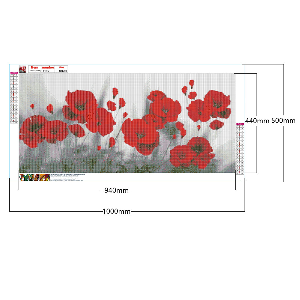 Poppies - Full Square Drill Diamond Painting 100*50CM