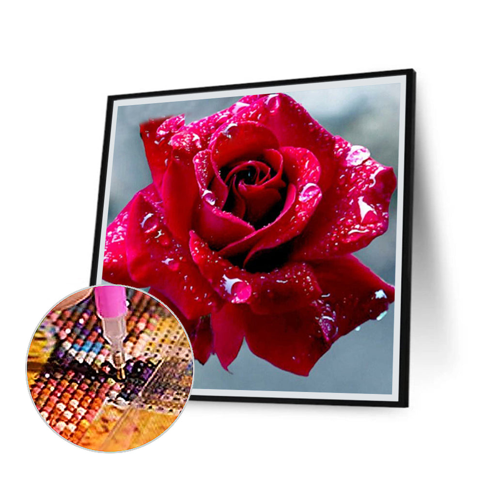 Water Drop Rose 30*30CM(Canvas) Full Square Drill Diamond Painting