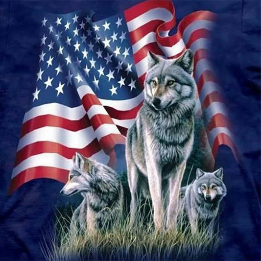 American Flag Wolf - Full Square Drill Diamond Painting 30*30CM