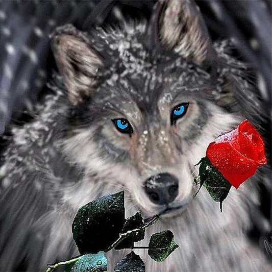 Wolf Biting A Rose 30*30CM(Canvas) Full Square Drill Diamond Painting