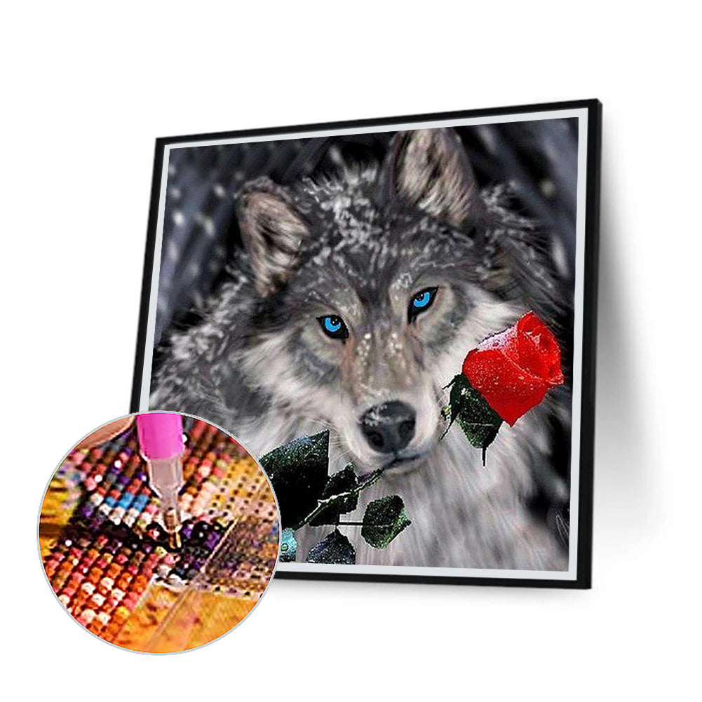 Wolf Biting A Rose 30*30CM(Canvas) Full Square Drill Diamond Painting