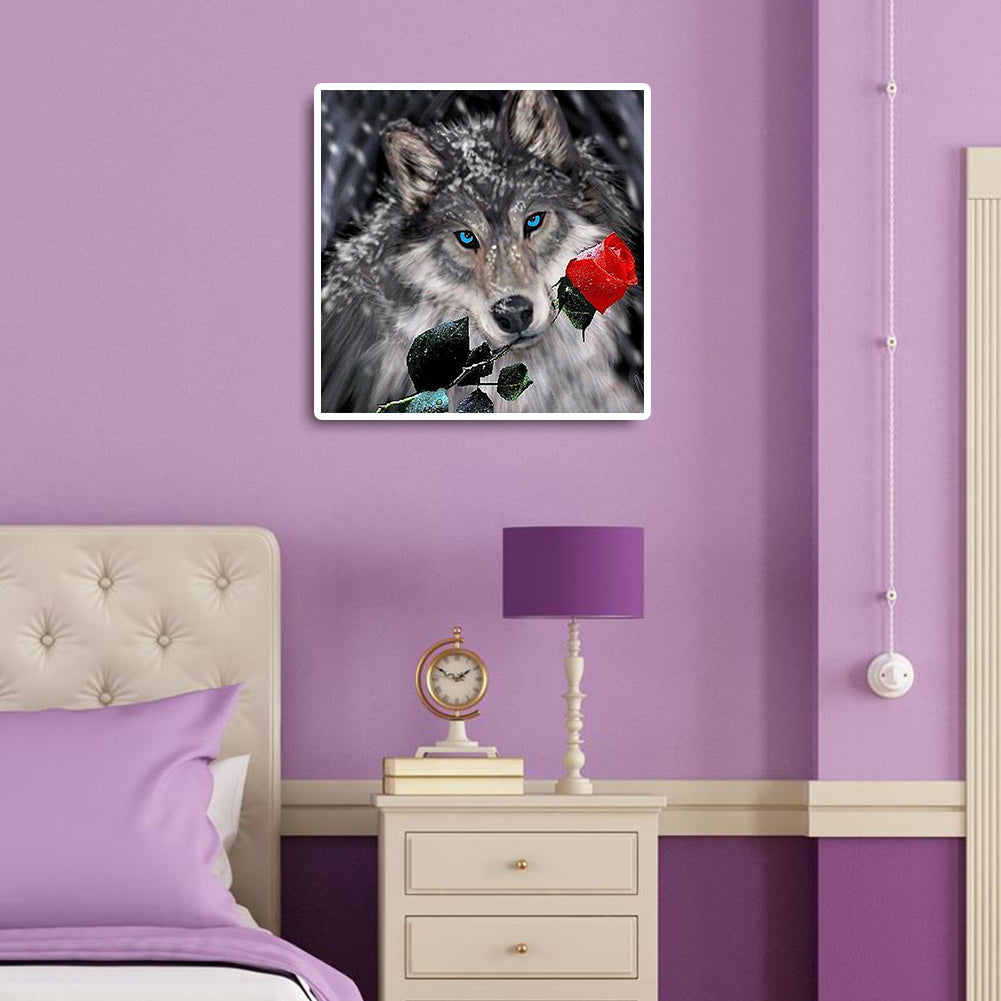 Wolf Biting A Rose 30*30CM(Canvas) Full Square Drill Diamond Painting