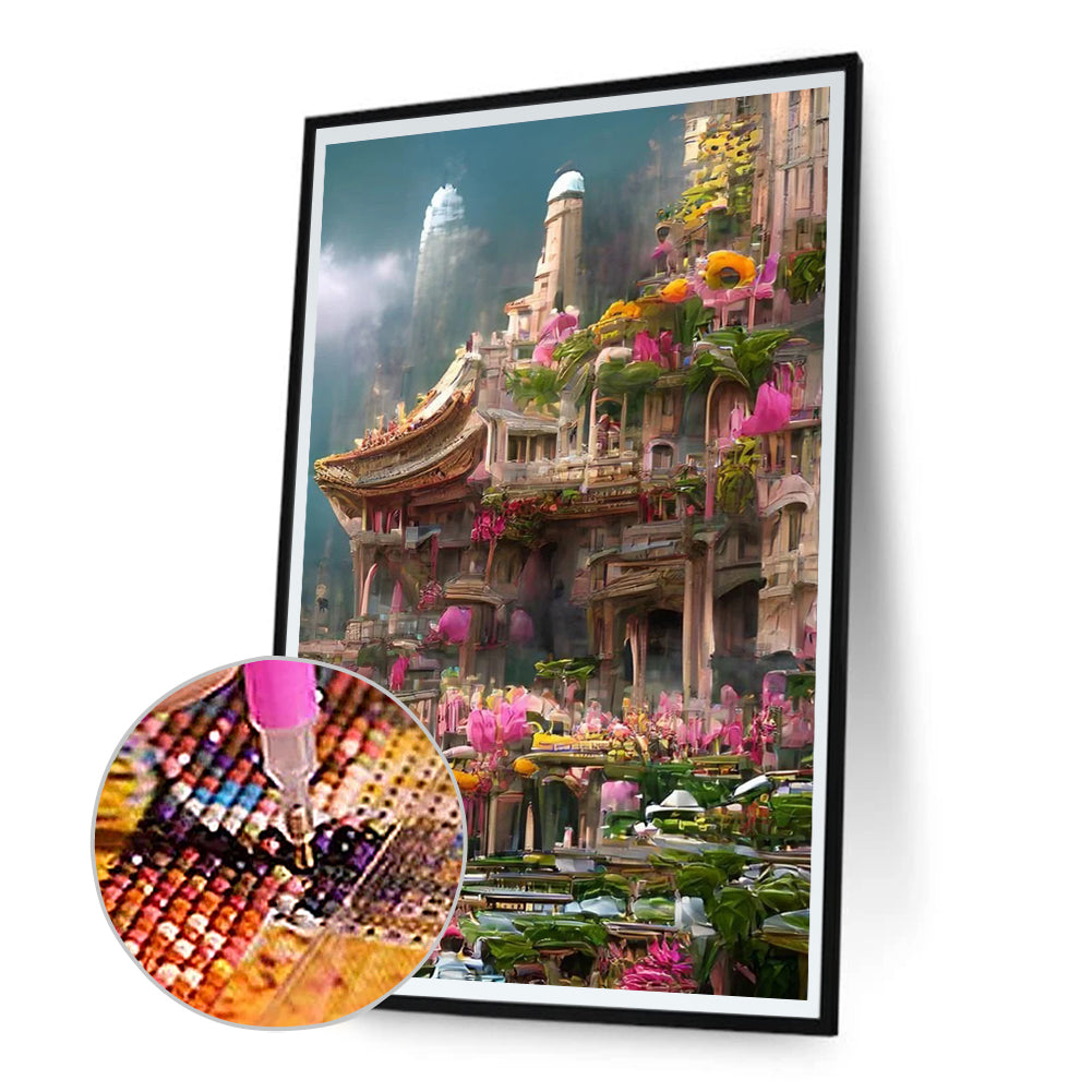 Garden Castle 40*70CM(Canvas) Full Round Drill Diamond Painting