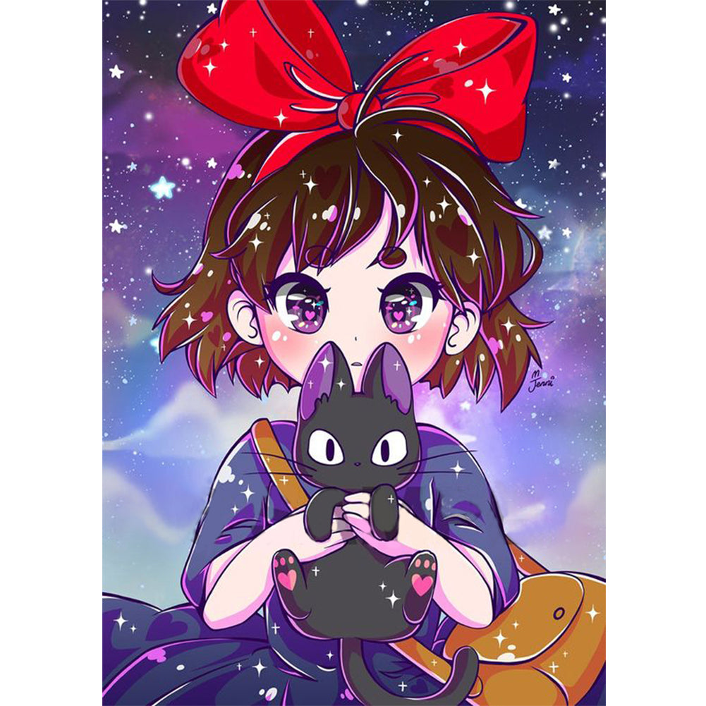 Cat Girl With Bow - Full Round Drill Diamond Painting 30*50CM