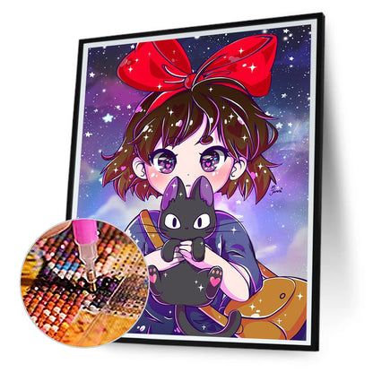 Cat Girl With Bow - Full Round Drill Diamond Painting 30*50CM