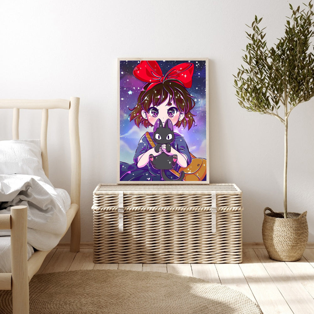 Cat Girl With Bow - Full Round Drill Diamond Painting 30*50CM