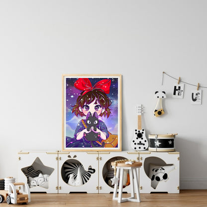 Cat Girl With Bow - Full Round Drill Diamond Painting 30*50CM