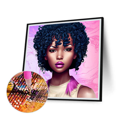 Curly Black Girl - Full Round Drill Diamond Painting 40*40CM