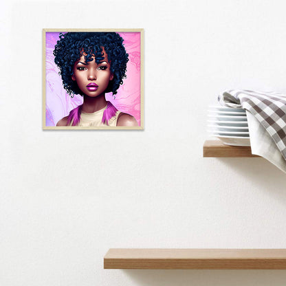 Curly Black Girl - Full Round Drill Diamond Painting 40*40CM