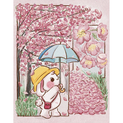 Cartoon Bunny Under Sakura Tree - Full Round Drill Diamond Painting 40*50CM