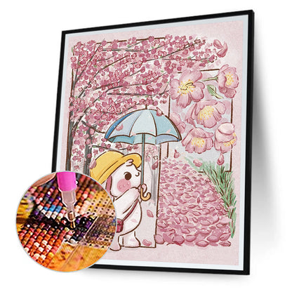 Cartoon Bunny Under Sakura Tree - Full Round Drill Diamond Painting 40*50CM