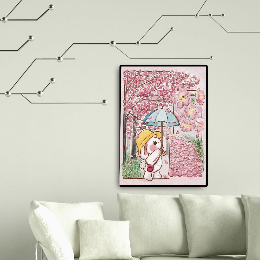 Cartoon Bunny Under Sakura Tree - Full Round Drill Diamond Painting 40*50CM