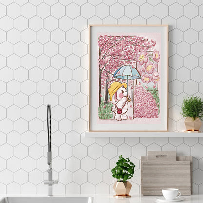 Cartoon Bunny Under Sakura Tree - Full Round Drill Diamond Painting 40*50CM