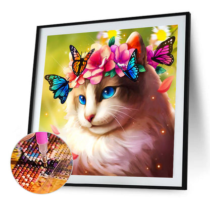 Kitten Playing Butterfly Muppet Cat - Full Round Drill Diamond Painting 30*30CM