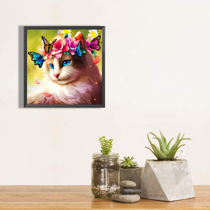 Kitten Playing Butterfly Muppet Cat - Full Round Drill Diamond Painting 30*30CM