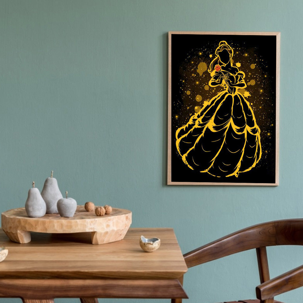 Princess Belle Silhouette - Full Round Drill Diamond Painting 40*50CM