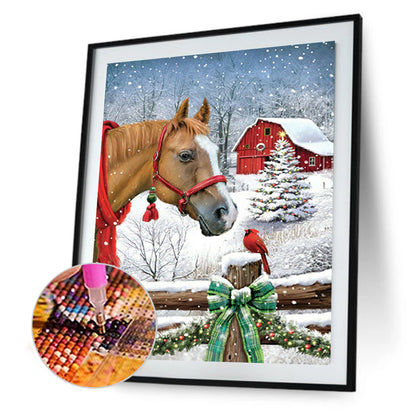 Christmas Snow Scene With Horses - Full Square Drill Diamond Painting 30*40CM