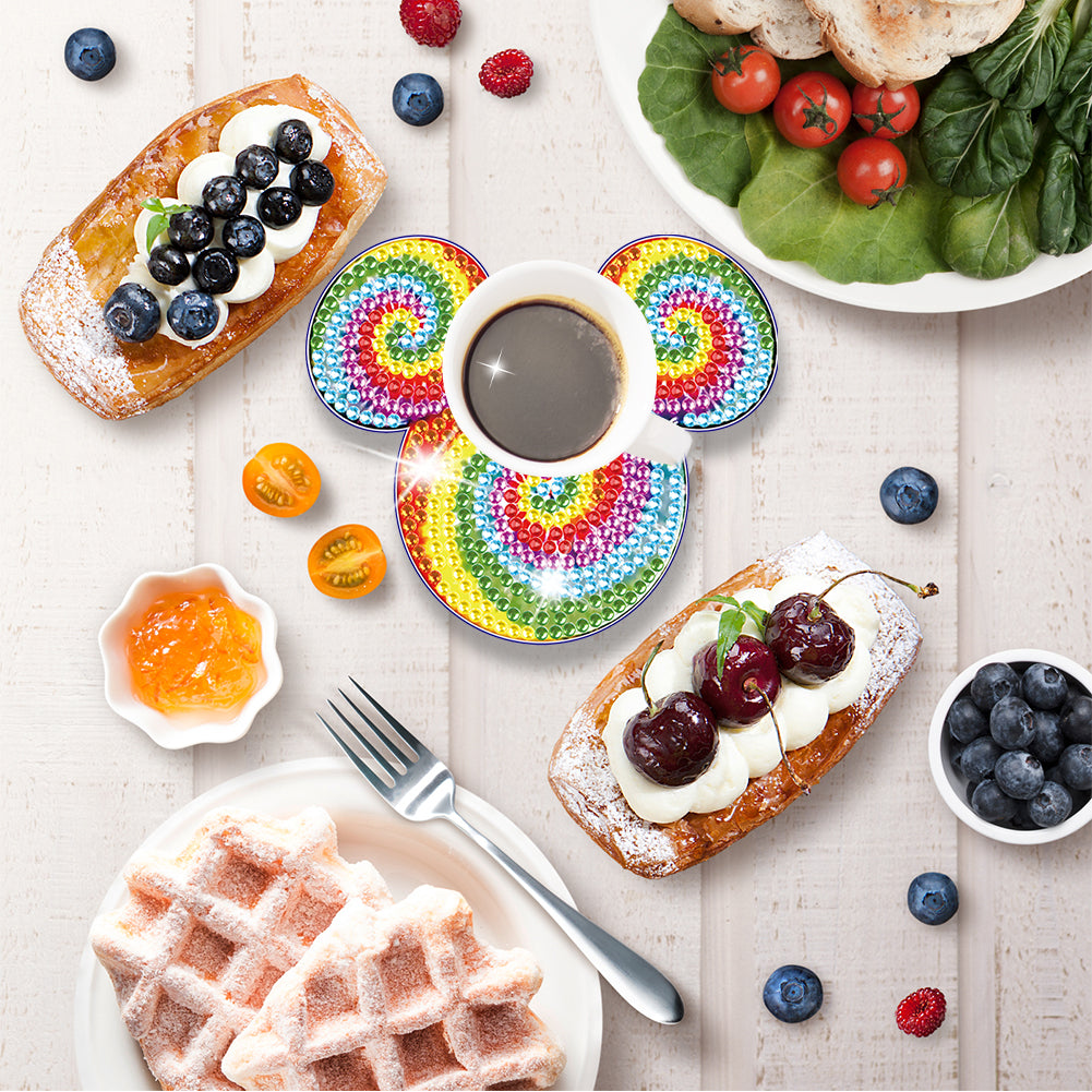 DIY Diamonds Mosaic Cup Cushion Anti-scald Wooden Cartoon Cup Mat for Kids Gifts