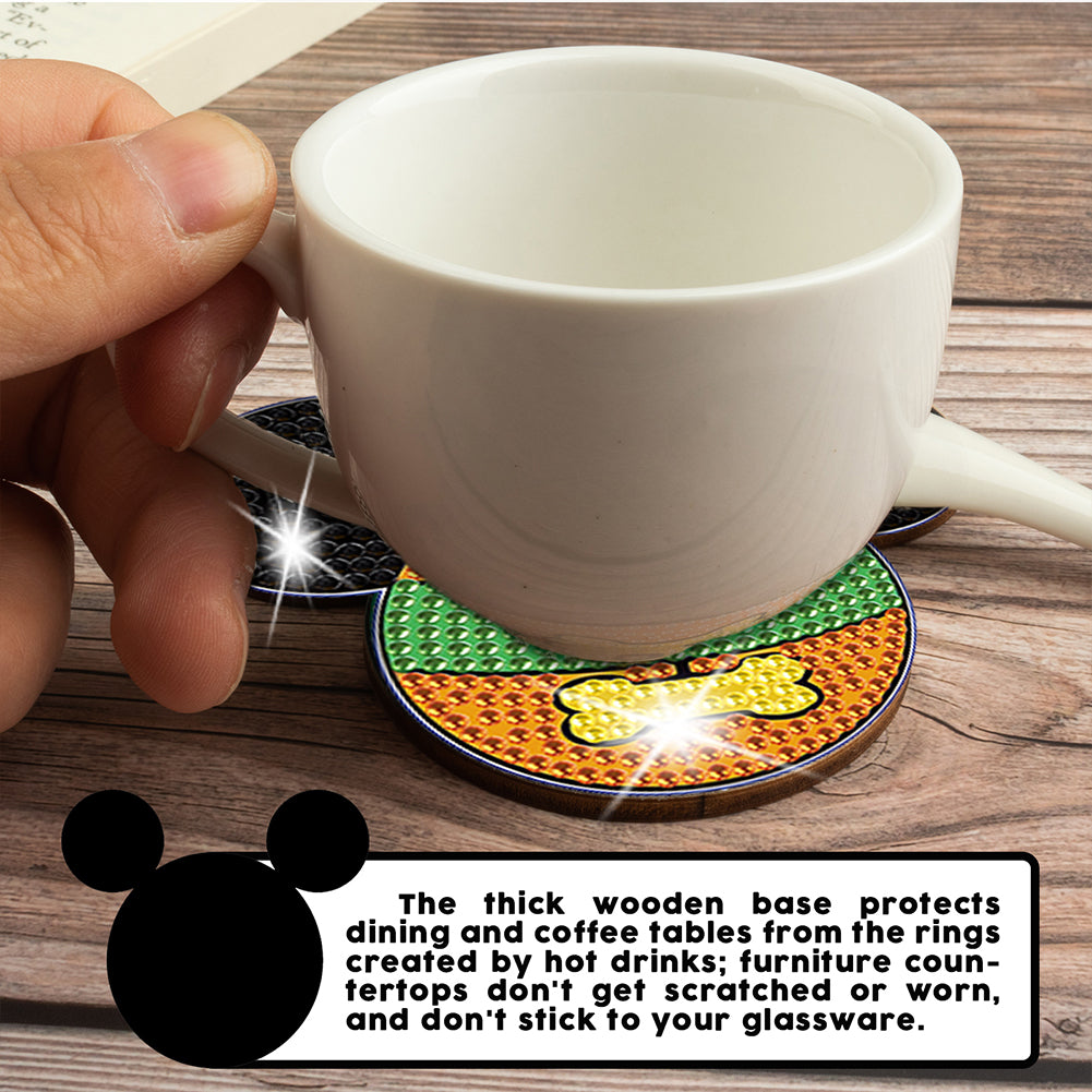 DIY Diamonds Mosaic Cup Cushion Anti-scald Wooden Cartoon Cup Mat for Kids Gifts