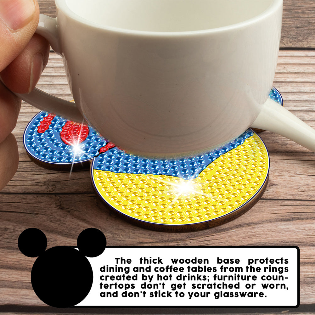 DIY Diamonds Mosaic Cup Cushion Anti-scald Wooden Cartoon Cup Mat for Kids Gifts