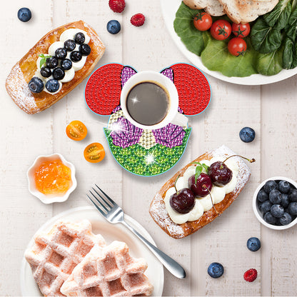 DIY Diamonds Mosaic Cup Cushion Anti-scald Wooden Cartoon Cup Mat for Kids Gifts